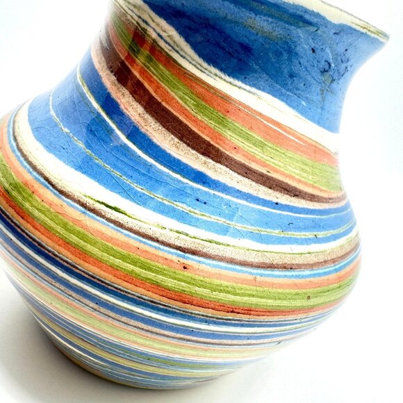 Handcrafted Multicolor Swirl Ceramic Vase 4" Tall - Picture 7 of 8